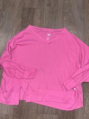 SO Hot Pink Waffle V-Neck Top